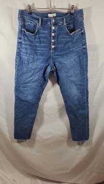 LOFT High Rise Skinny Ankle Jeans with Exposed Button Fly and Raw Hem, size 16/3